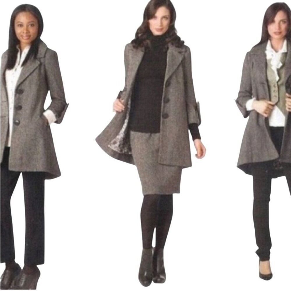 Cabi Shakespeare Wool Blend Tweed Swing Coat 3/4 Sleeve Lined Pockets Size 4